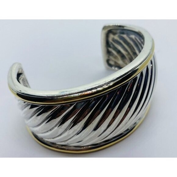 David Yurman Sterling Silver 925 18KT 750 Wide Cuff Bracelet - Picture 5 of 8